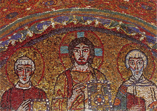 Santa Prassede mosaic, Christ with Sts. Valentine and Zeno